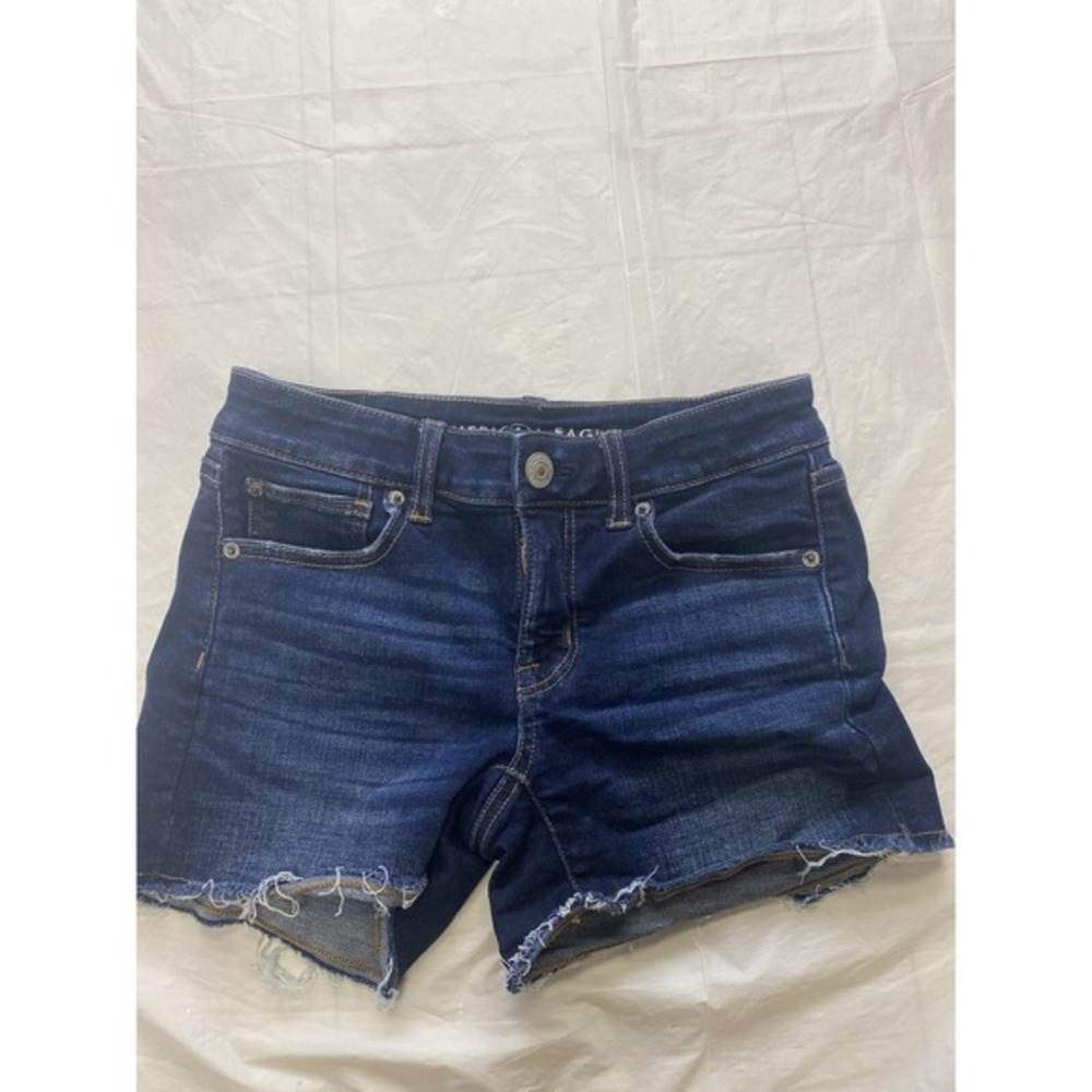 American Eagle Shortie Jean Shorts Size 2 Super Stretch Denim Blue‎
